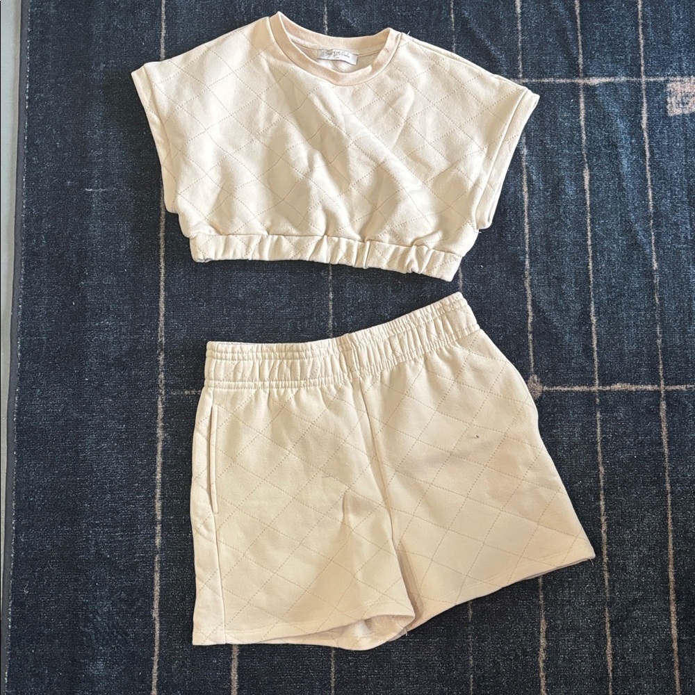 Cream Cropped Top and Shorts Set